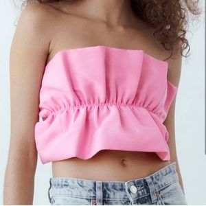 Zara frill pink crop top size small